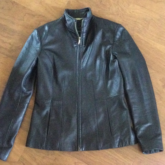 Cole Haan Women’s Wing Collar Genuine Lambskin Leather Jacket, PXS-Black - Picture 2 of 8